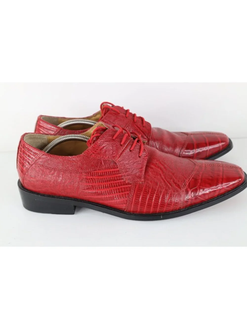 Vtg Streetwear Mens Size 12 Snakeskin Alligator Print Leather Dress Shoes Red